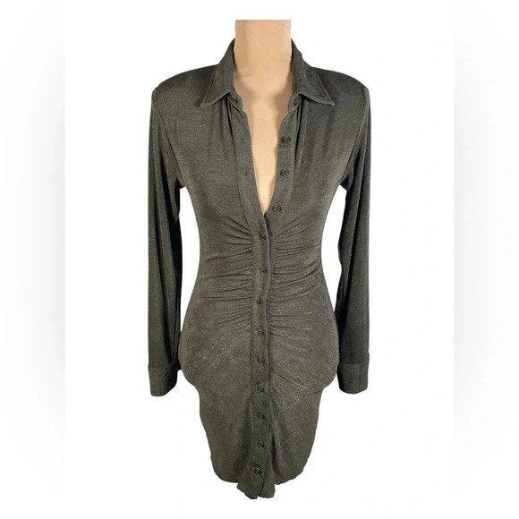MABLE Front Ruched Button-Down Skinny
Mini Shirt Dress Small NWT - Picture 4 of 11
